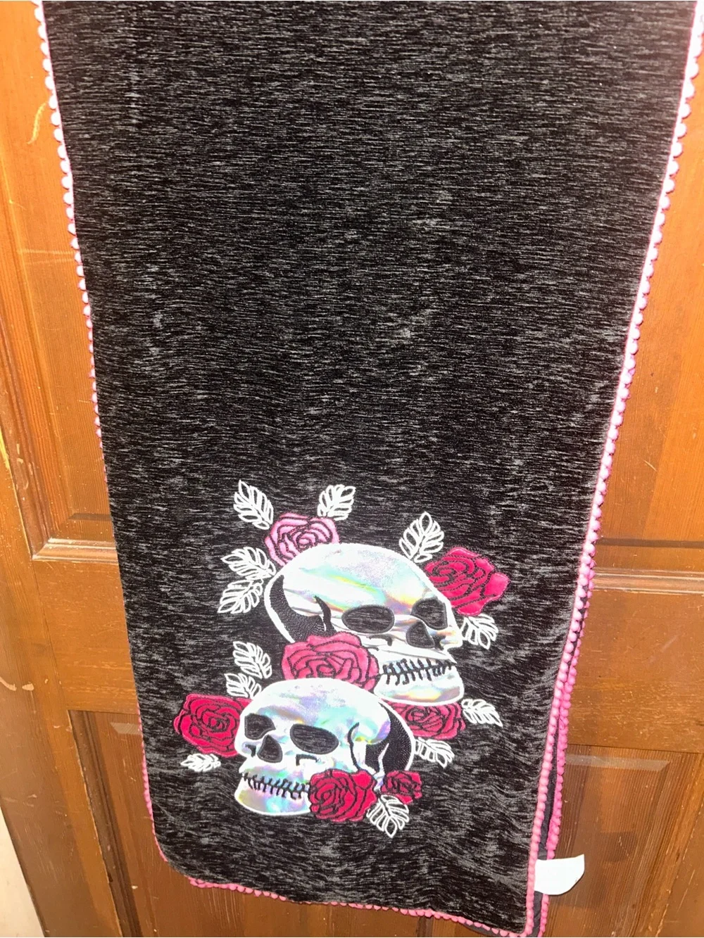Decorative Black Skulls & Roses Table Runner